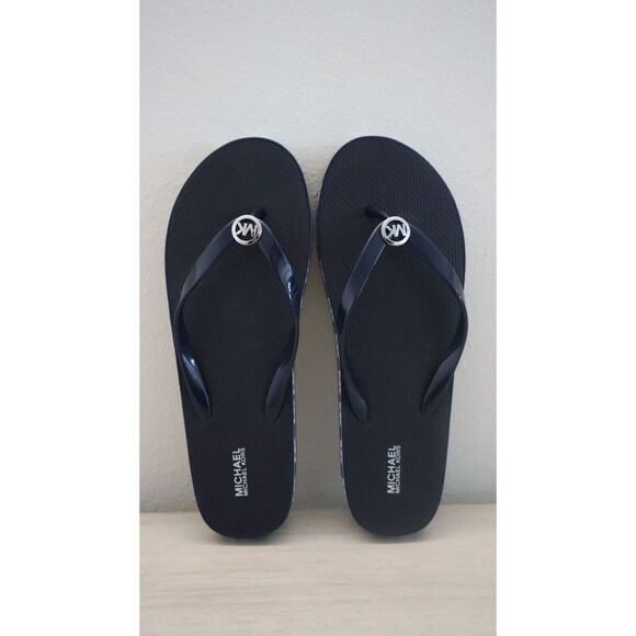 Michael Kors RX22C Women's Sz 11 Dark Navy "MK" Eva Sole Flip Flop Sandals $150 - Picture 1 of 8